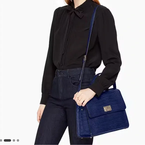 Kate Spade Blue Crocodile-Embossed Satchel - Picture 2 of 4